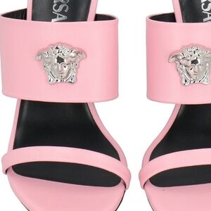 Versace Pink Heeled Sandals with Silver Medusa